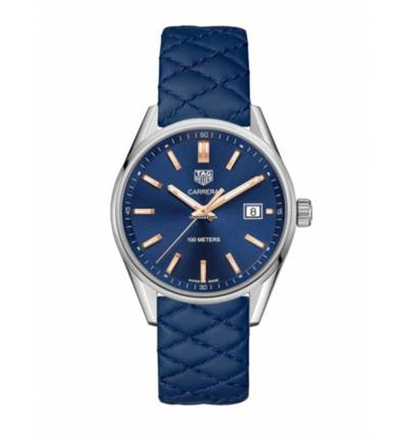 Tag Heuer Carrera Quartz Blue Dial Blue Calfskin Leather Strap Watch for Women - WAR1112.FC6391