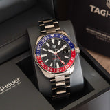 Tag Heuer Aquaracer GMT Caliber 7 Pepsi Black Dial Silver Steel Strap Watch for Men - WAY201F.BA0927