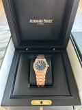 Audemars Piguet Royal Oak Quartz Diamonds Blue Dial Rose Gold Steel Strap Watch for Women - 67651OR.ZZ.1261OR.02