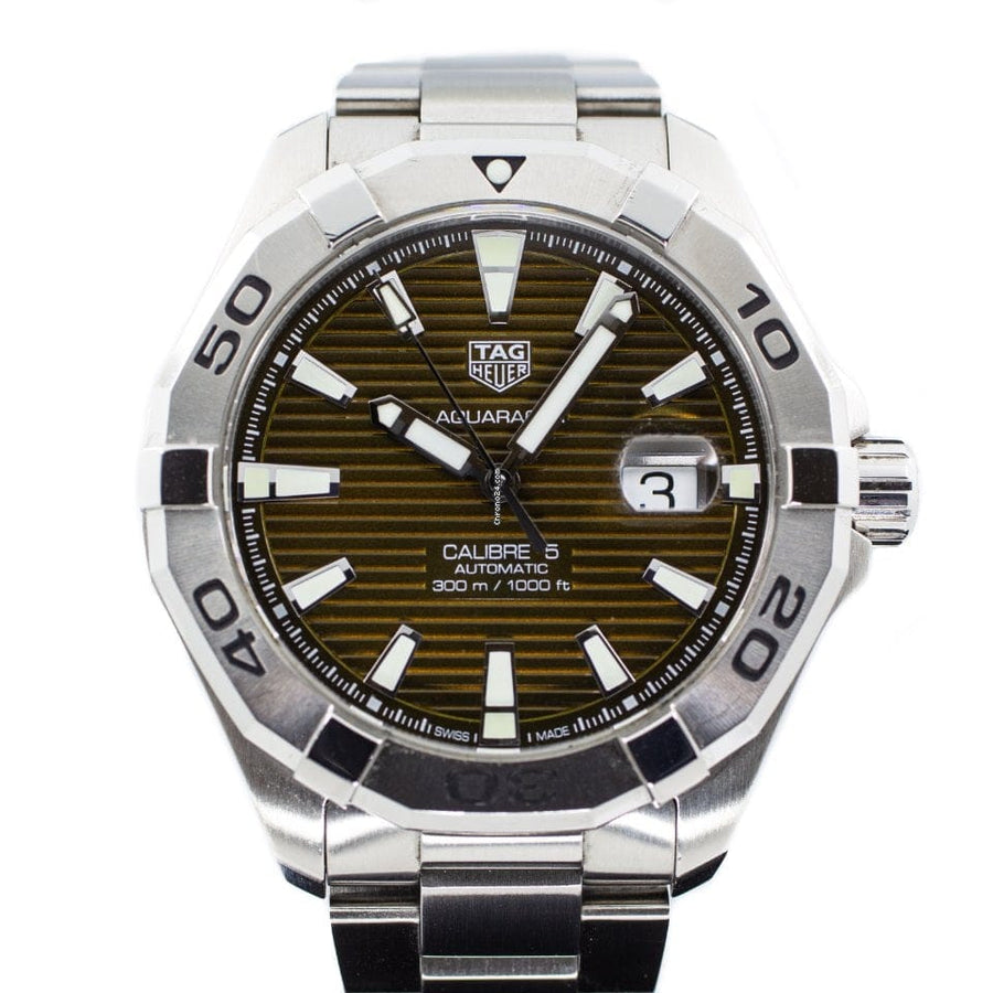 Tag Heuer Aquaracer Calibre 5 Automatic Sunray Brown Dial Silver Steel Strap Watch for Men - WAY2018.BA0927