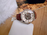 Fossil Grant Automatic Beige Skeleton Dial Brown Leather Strap Watch for Men - ME3099