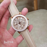 Burberry Chronograph Rose Gold Dial Beige Leather Strap Watch for Women - BU9704