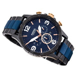 Fossil Nate Chronograph Blue Dial Two Tone Steel Strap Watch for Men - JR1494