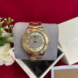 Michael Kors Runway Three-Hand Gold Dial Gold Steel Strap Watch For Women - MK6911