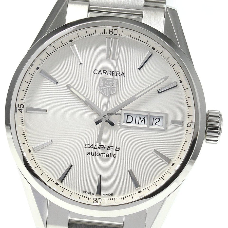 Tag Heuer Carrera Calibre 5 Automatic White Dial Silver Steel Strap Watch for Men - WAR201B.BA0723