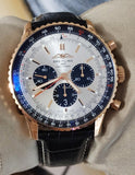 Breitling Navitimer B01 Chronograph 46 Silver Dial Black Leather Strap Watch for Men - RB0137241G1P1