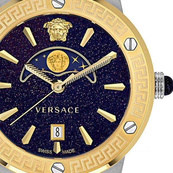 Versace Greca Moonphase Analog Black Dial Black Leather Strap Watch For Men - VE7G00123