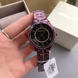 Michael Kors Lauryn Black Dial Purple Steel Strap Watch for Women - MK3724