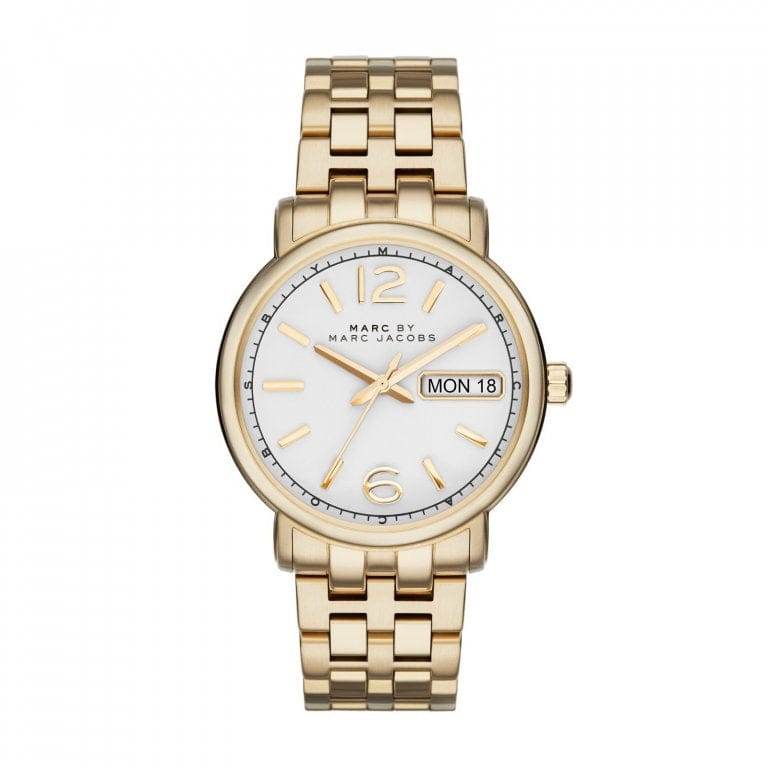 Marc Jacobs Fergus White Dial Gold Steel Strap Watch for Women - MBM8647