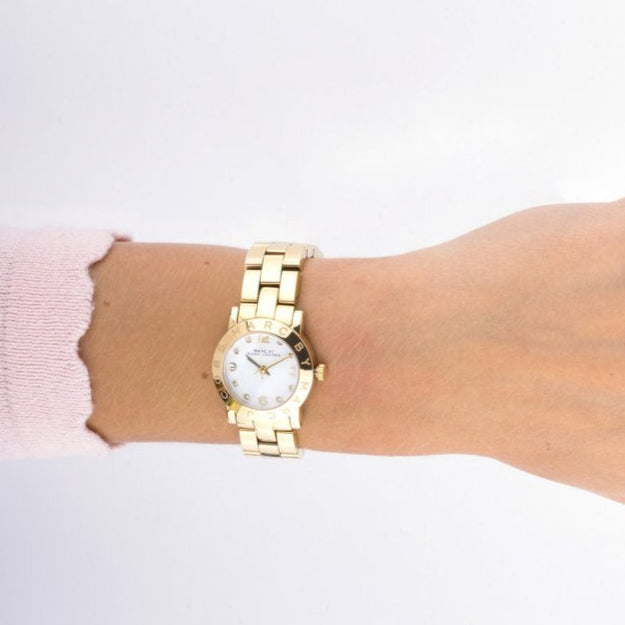 Marc Jacobs Mini Amy White Dial Gold Steel Strap Watch for Women - MBM3057