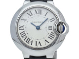 Cartier Ballon Bleu Silver Dial Black Leather Strap Watch for Women - W69018Z4