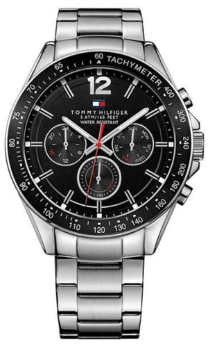 Tommy Hilfiger Luke Chronograph Black Dial Silver Steel Strap Watch for Men - 1791104