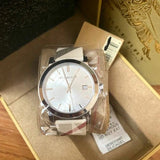 Burberry The City Nova Silver Dial White Leather Strap Watch for Women - BU9022