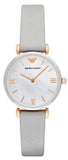 Emporio Armani Gianni T Bar Quartz Mother of Pearl Dial White Leather Strap Watch For Women - AR1965