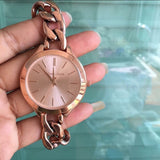 Michael Kors Slim Runway Rose Gold Dial Rose Gold Steel Strap Watch for Women - MK3223