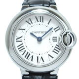 Cartier Ballon Bleu Silver Dial Black Leather Strap Watch for Women - W69018Z4