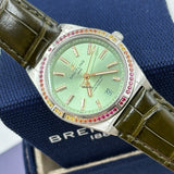 Breitling Chronomat Automatic 36 South Sea Green Dial Green Leather Strap Watch for Women - A10380611L1P1