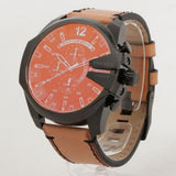 Diesel Mega Chief Chronograph Copper Dial Brown Leather Strap Watch For Men - DZ4476