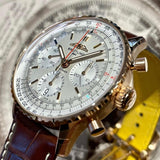 Breitling Navitimer B01 Chronograph 41 White Dial Brown Leather Strap Watch for Men - RB0139211G1P1