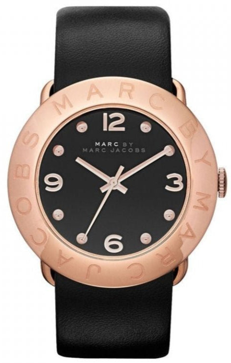 Marc Jacobs Amy Black Dial Black Leather Strap Watch for Women - MBM1225