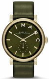 Marc Jacobs Baker Olive Dial Olive Leather Strap Watch for Women - MBM1328