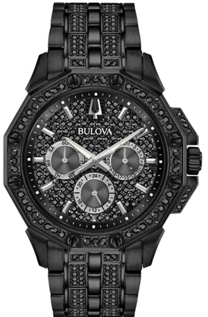 Bulova Octova Chronograph Black Crystal Dial Black Steel Strap Watch for Men - 98C134