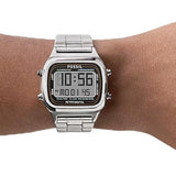 Fossil Retro Digital Silver Dial Silver Steel Strap Watch for Men - FS5844