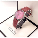 Gucci G-Timeless Pink Mother of Pearl Dial Pink Leather Strap Watch For Women - YA126586