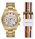 Guess Exclusive Multi Color White Dial Gold Steel Strap Watch for Women - GW0457L1