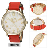 Coach Delancey Ivory Dial Orange Leather Strap Watch for Women - 14502719