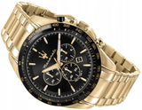 Maserati Traguardo Chronograph Black Dial Gold Steel Strap Watch For Men - R8873612041