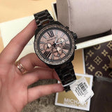 Michael Kors Wren Chronograph Gold Diamonds Dial Black Steel Strap Watch for Women - MK5879