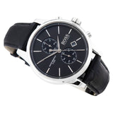 Hugo Boss Jet Black Dial Black Leather Strap Watch for Men - 1513279