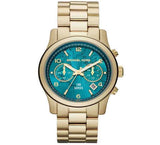 Michael Kors Runway Stop Hunger Blue Dial Gold Steel Strap Watch for Men - MK8315