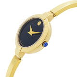 Movado Bela Black Dial Gold Steel Strap Watch For Women - 0606999