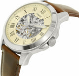 Fossil Grant Automatic Beige Skeleton Dial Brown Leather Strap Watch for Men - ME3099