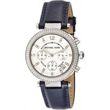 Michael Kors Parker White Dial Navy Blue Leather Strap Watch for Women - MK2293