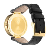 Gucci Interlocking G Gold Black Dial Black Leather Strap Unisex Watch - YA133326