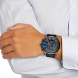 Diesel Mega Chief Chronograph Black Dial Black Leather Strap Watch For Men - DZ4500
