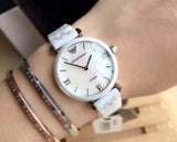 Emporio Armani Giannti T Bar Quartz Mother of Pearl Dial White Steel Strap Watch For Women - AR1485