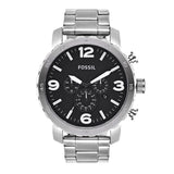 Fossil Nate Chronograph Black Dial Silver Steel Strap Watch for Men - JR1353