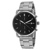 Fossil The Commuter Black Dial Silver Steel Strap Watch for Men - FS5399