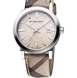 Burberry The City Grey Dial Checked Grey Leather Strap Watch for Women - BU9118