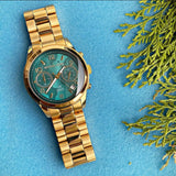 Michael Kors Runway Hunger Stop100 Series Blue Dial Gold Steel Strap Watch for Women - MK5815