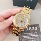 Guess Confetti Diamonds Silver Dial Gold Steel Strap Watch for Women - W0774L5