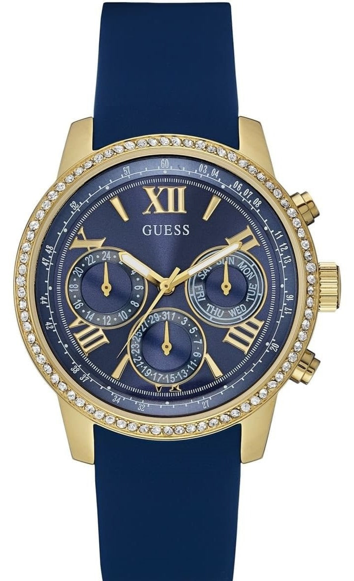 Guess Sunrise Blue Dial with Diamonds Blue Rubber Strap Watch For Women - W0616L2