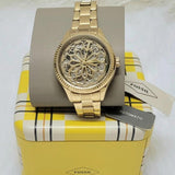 Fossil Rye Automatic Skeleton Gold Dial Gold Steel Strap Watch for Women - BQ3755