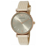 Emporio Armani Gianni T Bar Gunmetal Dial Beige Leather Strap Watch For Women - AR1681