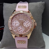 Guess Frontier Diamonds Rose Gold Dial Pink Rubber Strap Watch For Women - W1160L5