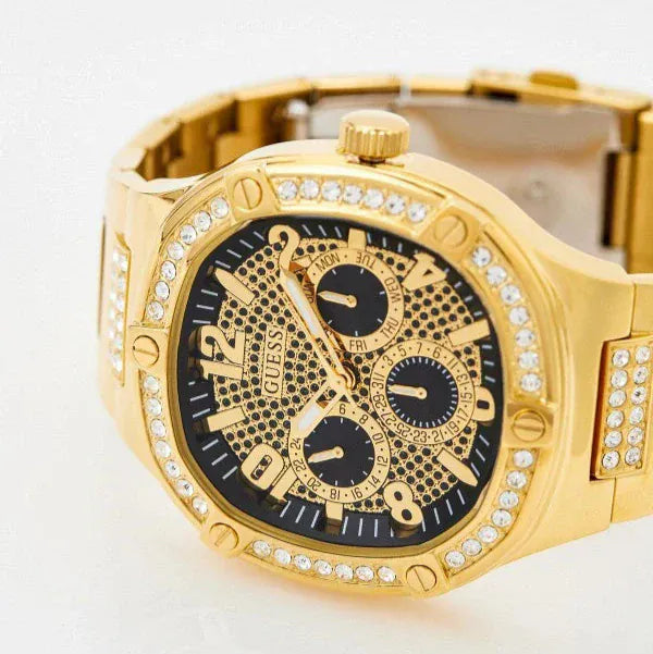 Guess Duke Glitz Crystals Gold Dial Gold Steel Strap Watch For Men - GW0576G2